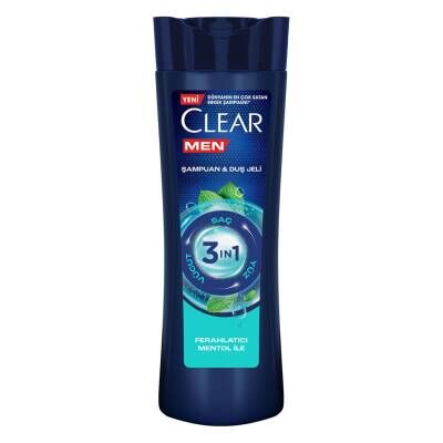 Clear Men 3 in 1 Şampuan & Duş Jeli Ferahlatıcı Mentol Etkisi Saç Yüz Vücut İçin 350 ml