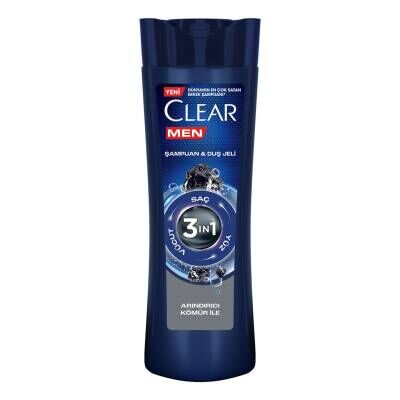 Clear Men 3 in 1 Şampuan & Duş Jeli Arındırıcı Kömür Saç Yüz Vücut İçin 350 ml
