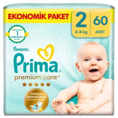 Prima Bebek Bezi Premium Care 2 Numara 60'lı 4-8 kg Ekonomik Paket