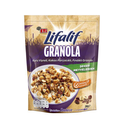 Eti Lifalif Granola Kuru Vişneli, Kakao Parçacıklı, Fındıklı 200 g