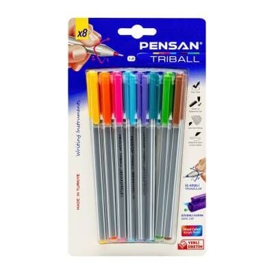 Pensan Triball Renkli Tükenmez Kalem 8'li