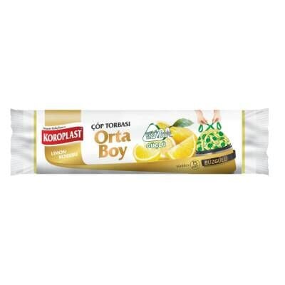 Koroplast Güçlü Büzgülü Çöp Torbası Limon Kokulu Orta 15'Li