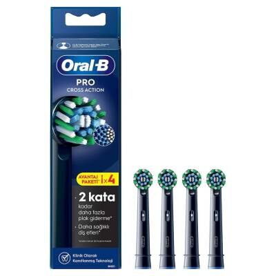 Oral-B Şarjlı Fırça Yedek Başlığı Cross Action 4Ct-Siyah 4'lü