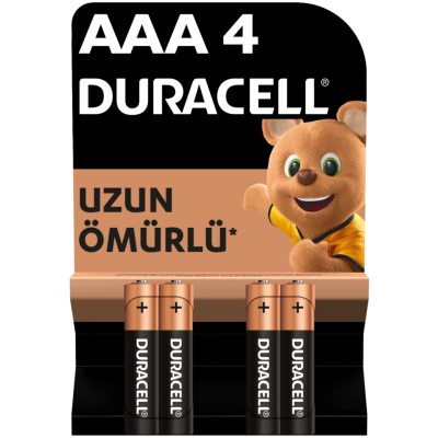 Duracell Alkalin AAA İnce Kalem Pil, 1,5V (LR03 / MN2400), 4’lü Paket